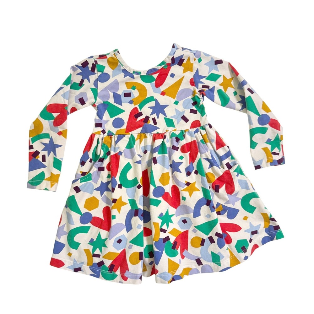 Hanna Andersson Long Sleeve Skater Dress 2T Pockets Rainbow Confetti Abstract